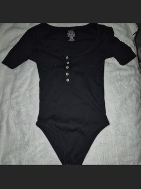 George Black Short-Sleeve Henley One-Piece Bodysuit